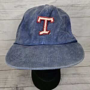 Vintage Texas Rangers Patch Corduroy Snapback Hat Faded Distressed Made In USA